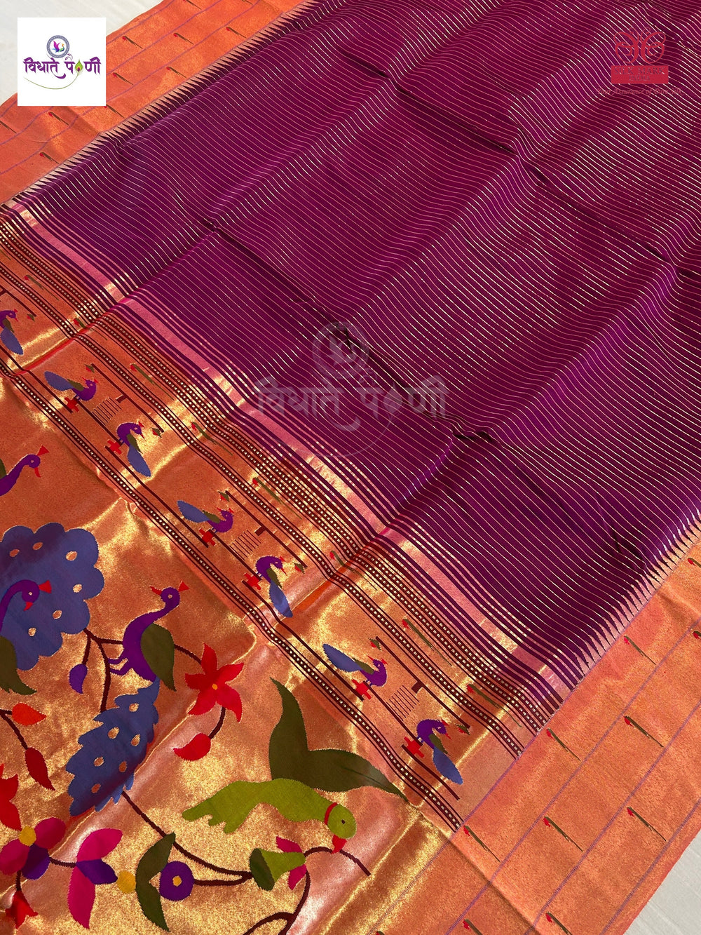 Handloom Pure Silk Triple Munia Border Paithani Saree - Magenta