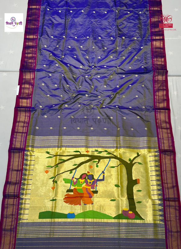 Handloom Pure Silk Chandrakor Butta Paithani Saree - Lavender