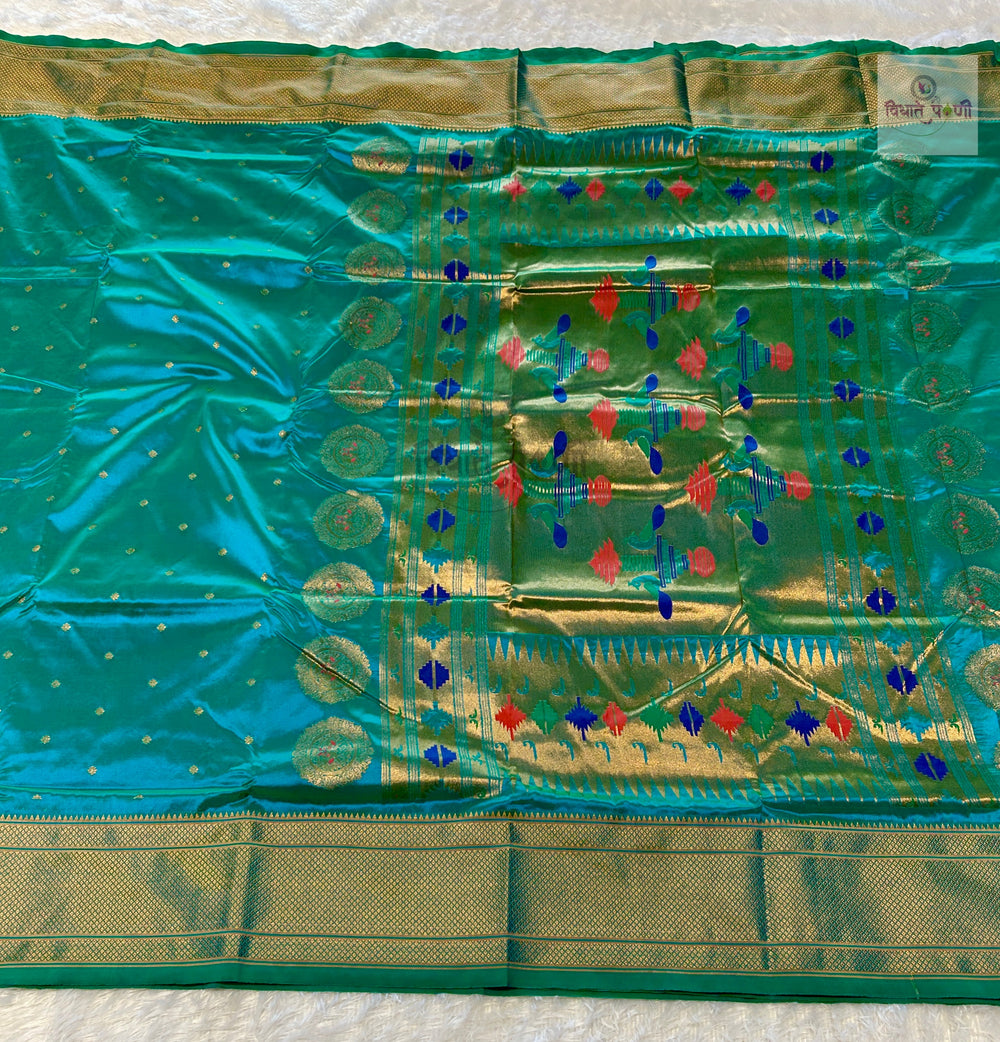 Kalanjali Soft Silk Paithani Saree - Turquoise