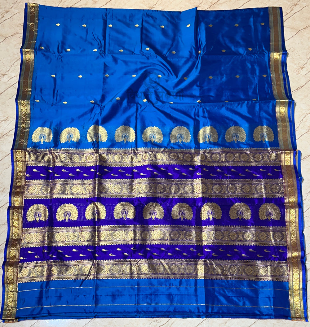 Jijamata Single Ply Pure Silk Saree - Sky Blue