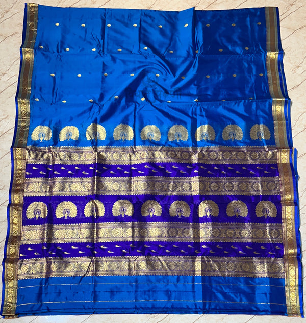 Jijamata Single Ply Pure Silk Saree - Sky Blue