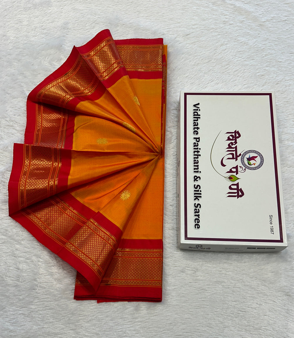 Handloom Pure Silk Maharani Paithani Saree- Mango