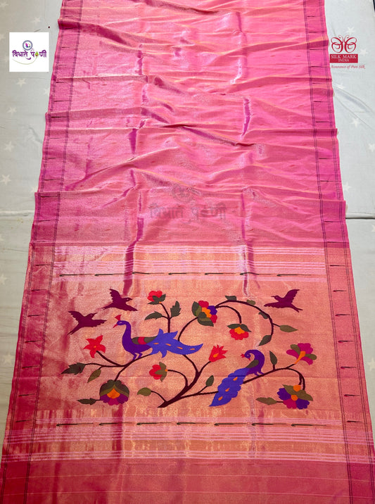 Handloom Pure Tissue Single Munia Border Paithani Saree