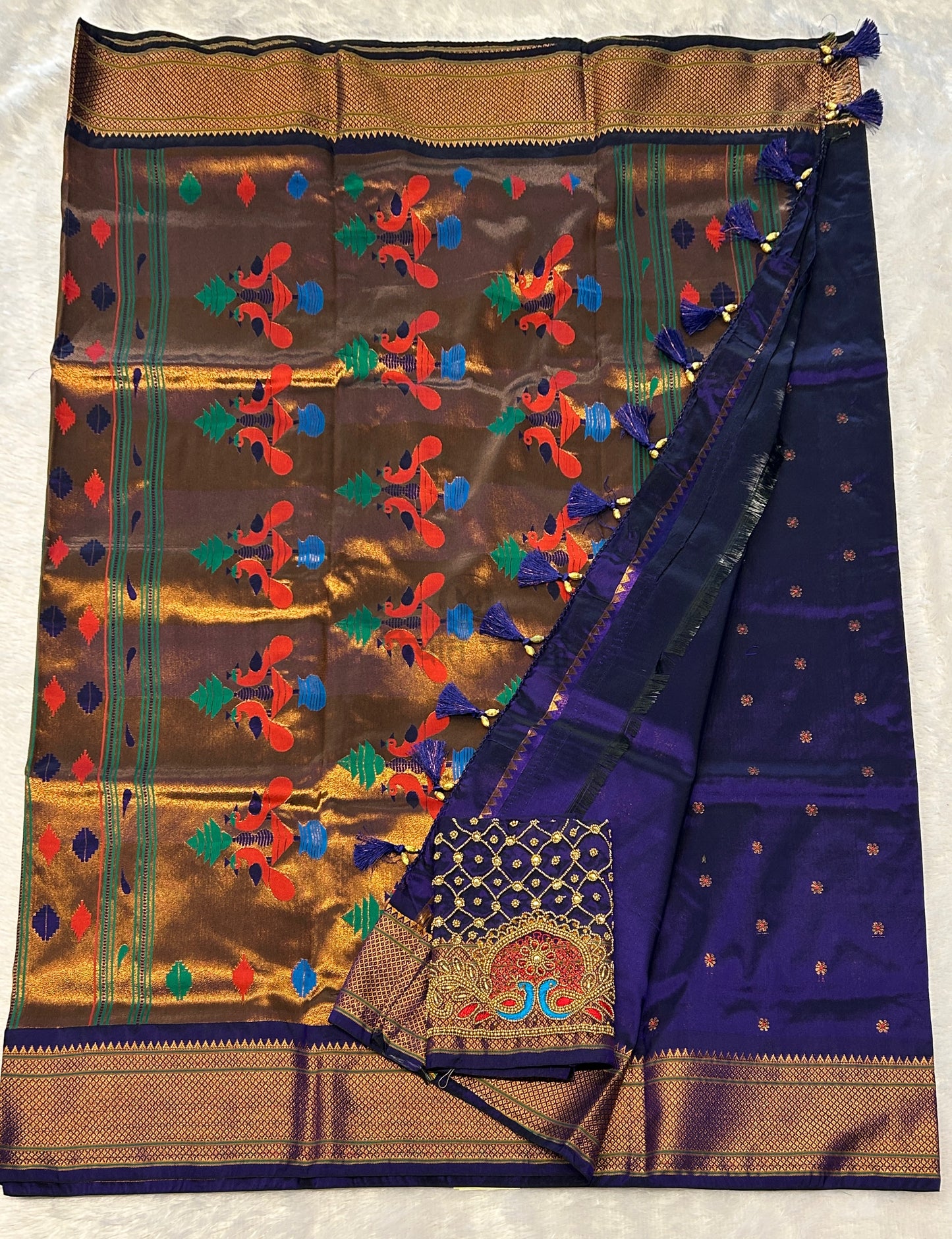 Kalanjali Semi Paithani Saree- Designer Work Blouse