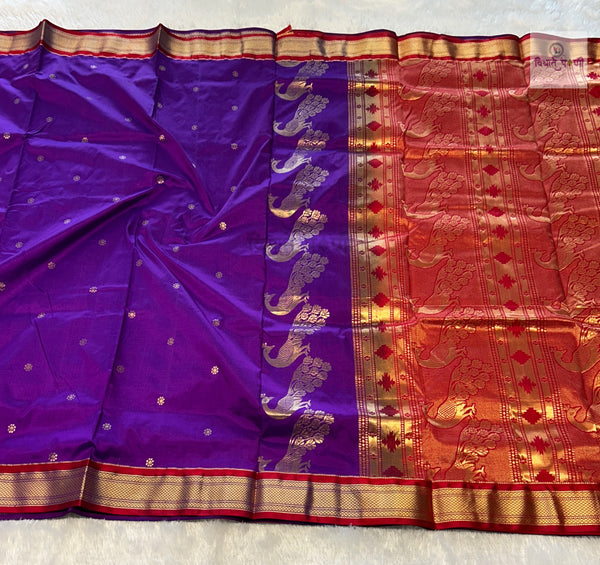 Powerloom Pure Silk Nauvari Paithani Saree- Purple