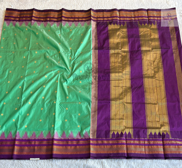 Traditional Pure Silk Irkal Butta Sarees- Temple Border - Pista Green