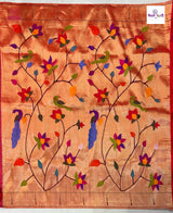 Handloom Pure Tissue Paithani Blouse Piece - All Over — full blouse piece laid flat — Vidhate Paithani, Yeola