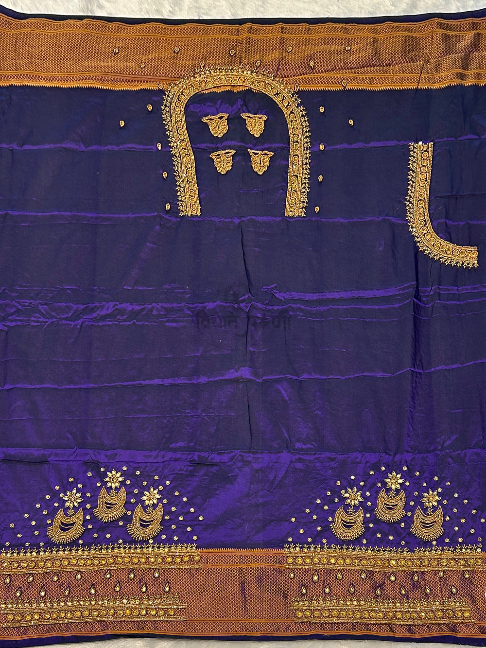 Kalanjali Semi Paithani Saree - Designer Work Blouse - Navy 2