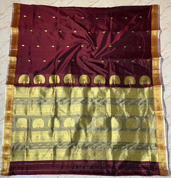 Jijamata Single Ply Pure Silk Saree - Maroon