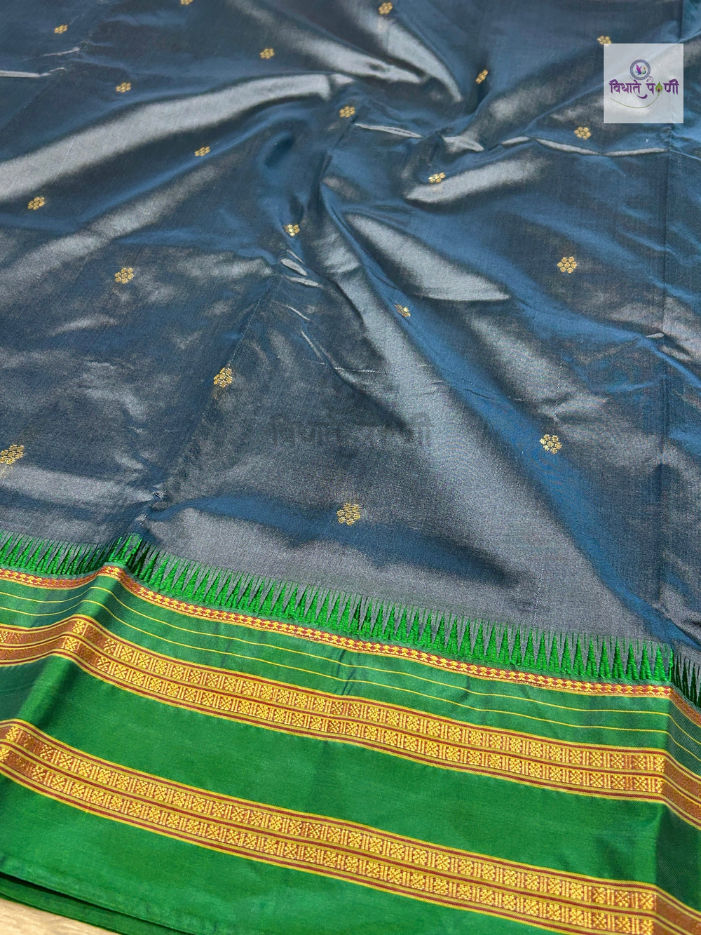 Narayanpeth Single Ply Pure Silk Saree- Grey
