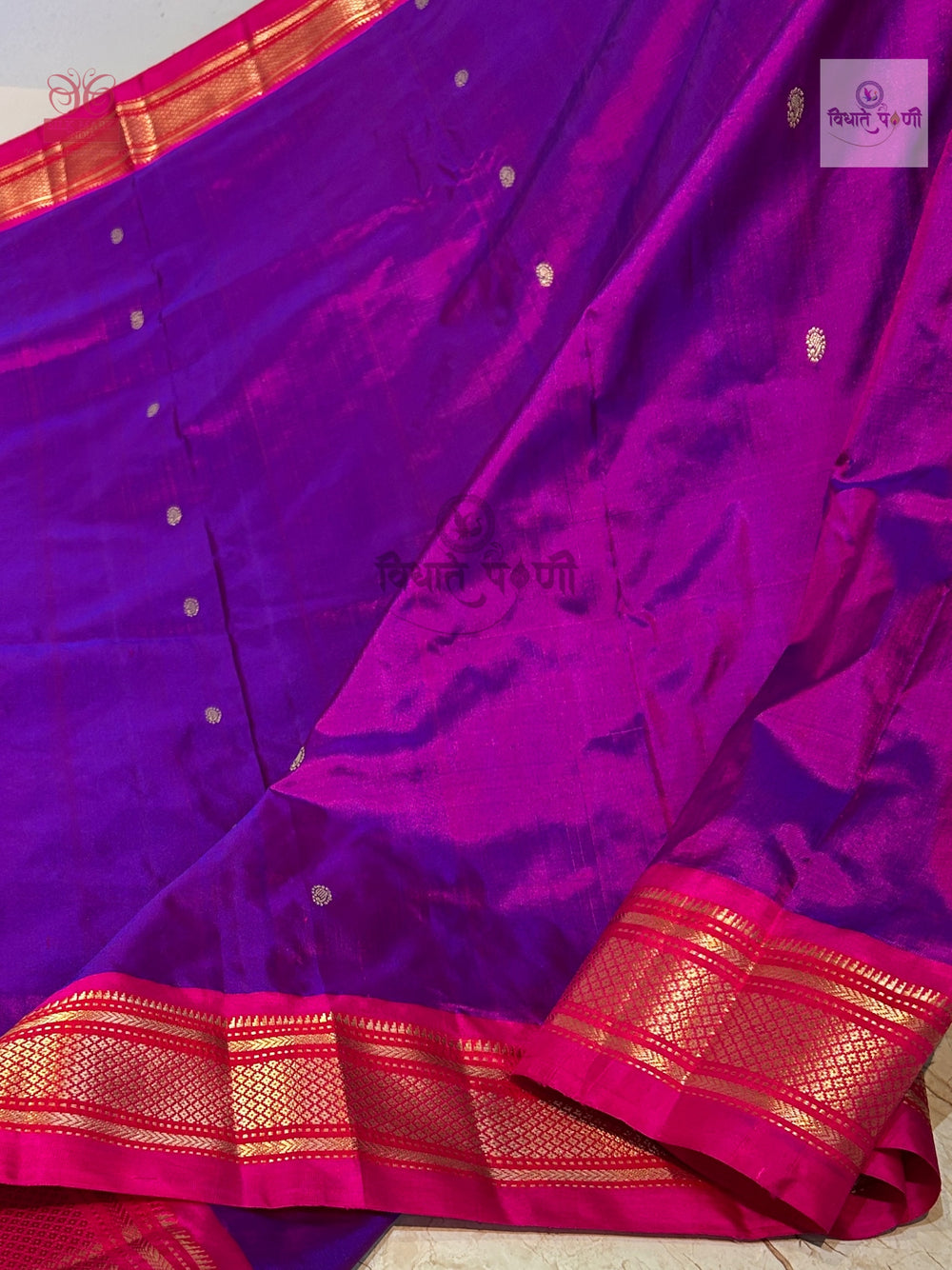 Handloom Pure Silk Double Pallu Paithani Saree - Magenta