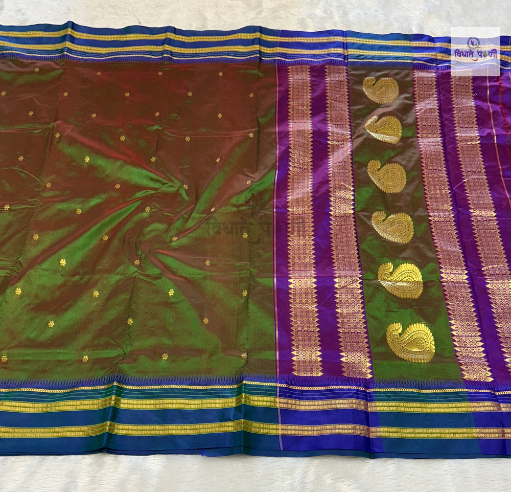 Narayanpeth Single Ply Pure Silk Saree- Anjeri