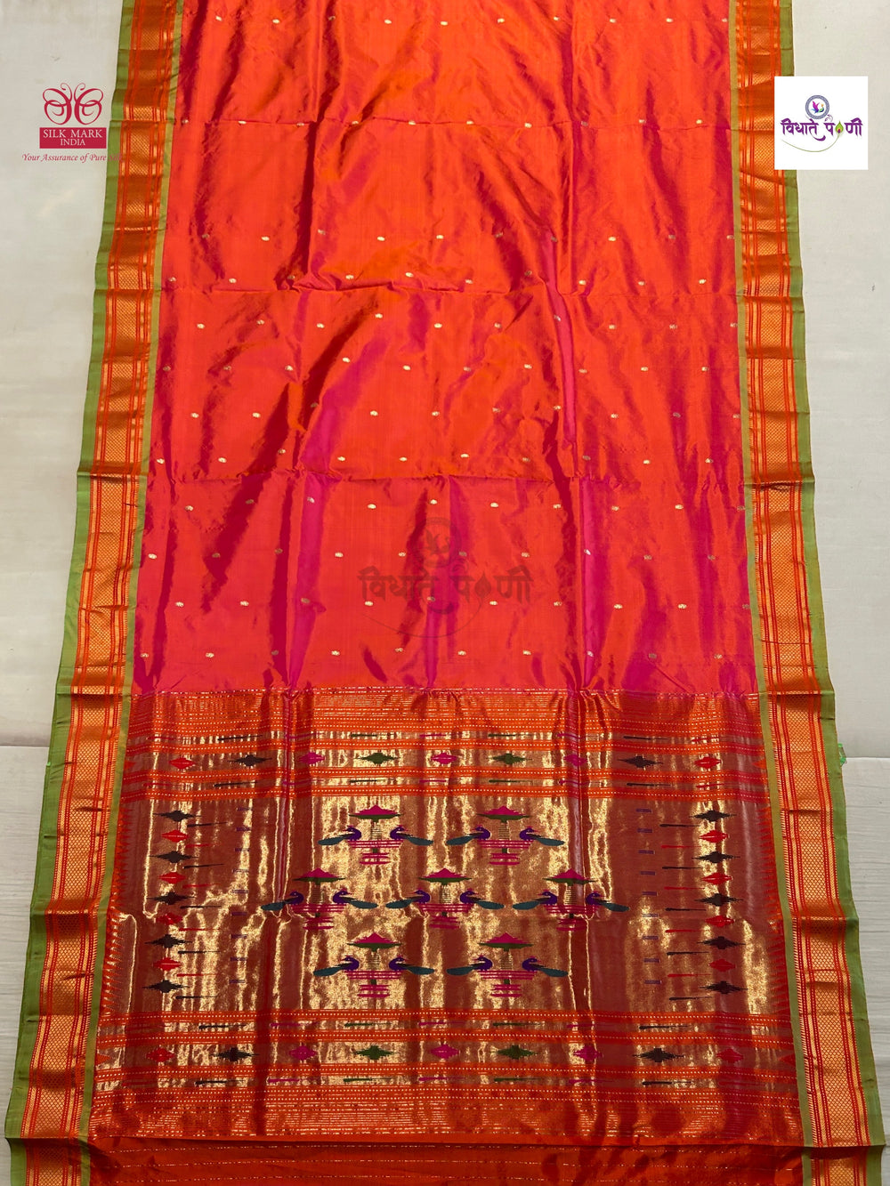 Handloom Pure Silk Double Pallu Paithani Saree - 9 Yard