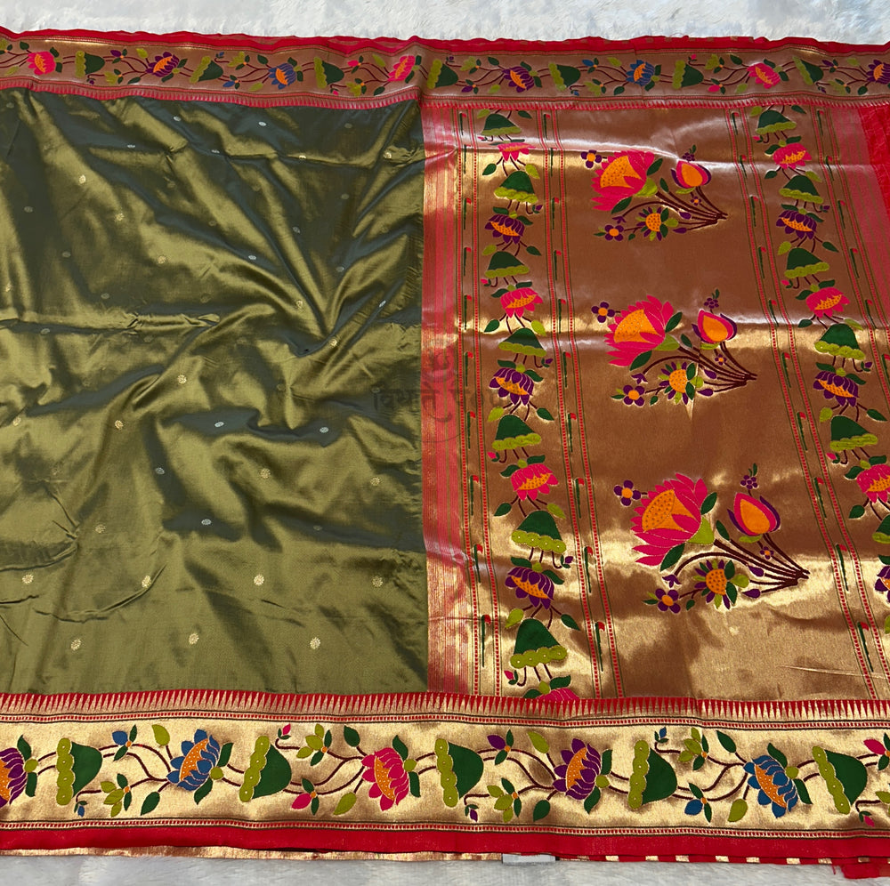 Lotus Border Soft Silk Paithani Sarees