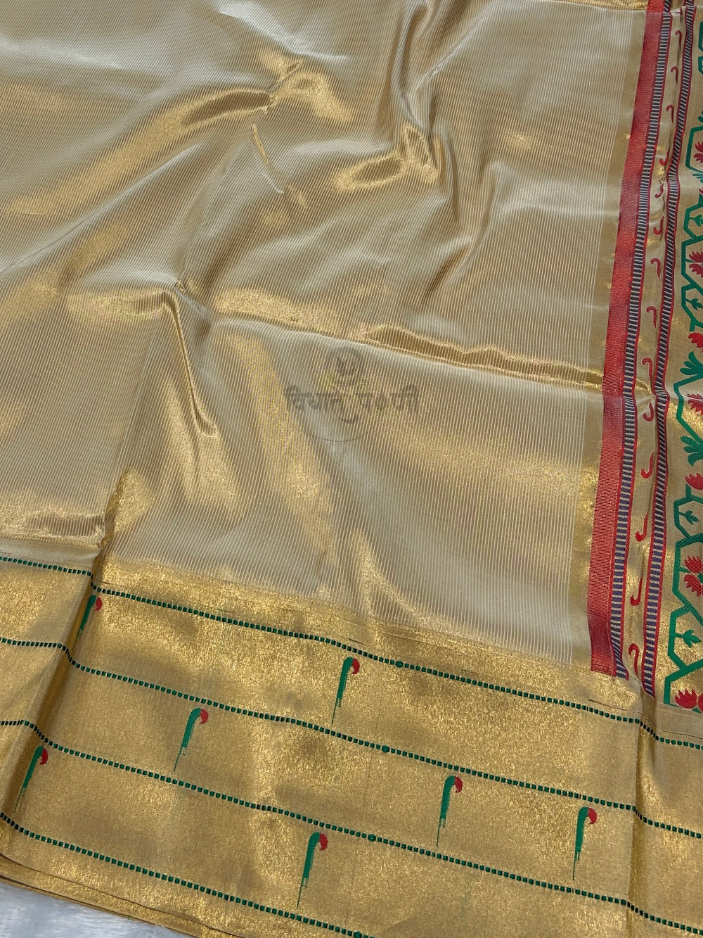 Powerloom Pure Silk Munia Paithani Saree – Stripes