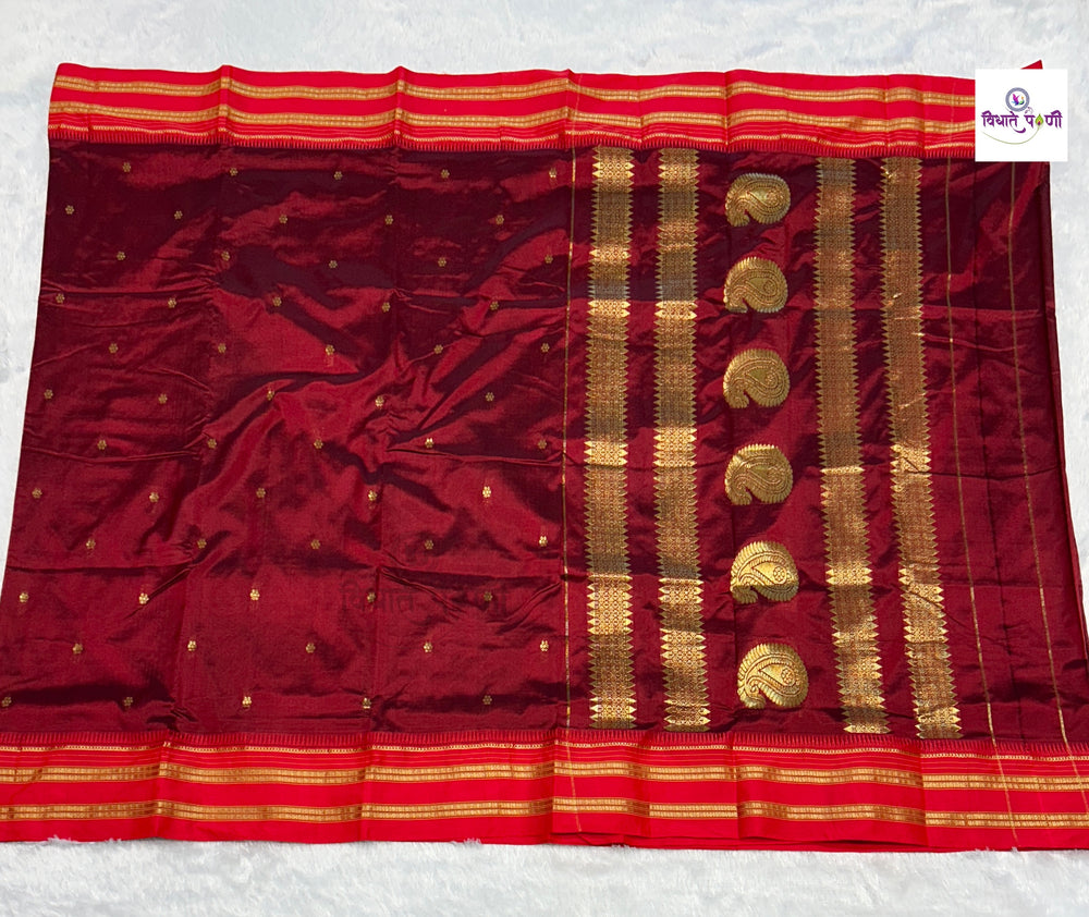 Narayanpeth Single Ply Pure Silk Saree - Reddish Marron
