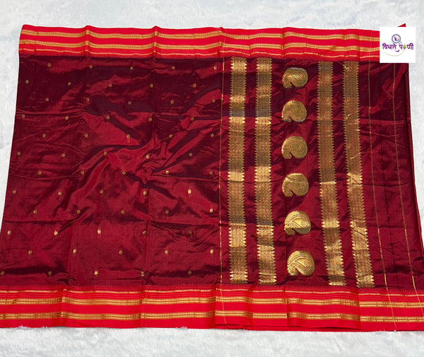 Narayanpeth Single Ply Pure Silk Saree - Reddish Marron