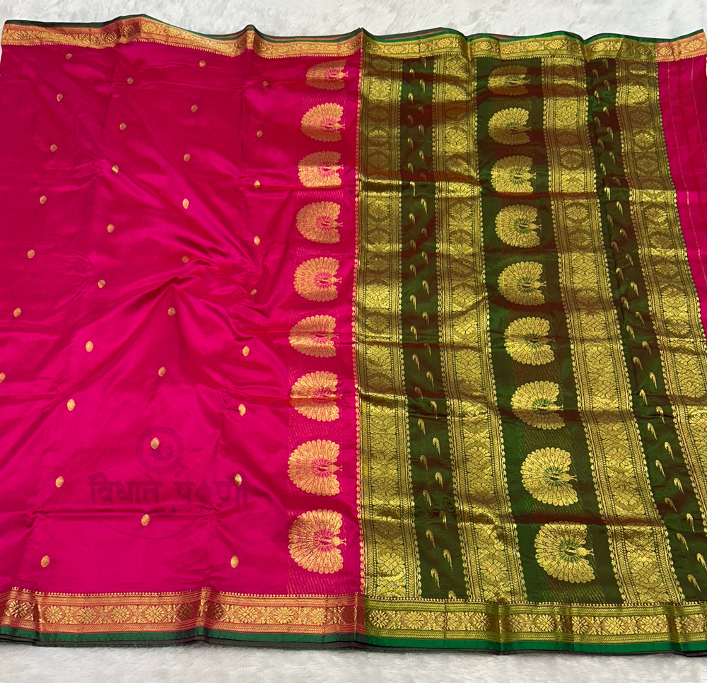 Jijamata Single Ply Pure Silk Saree - Hot Pink