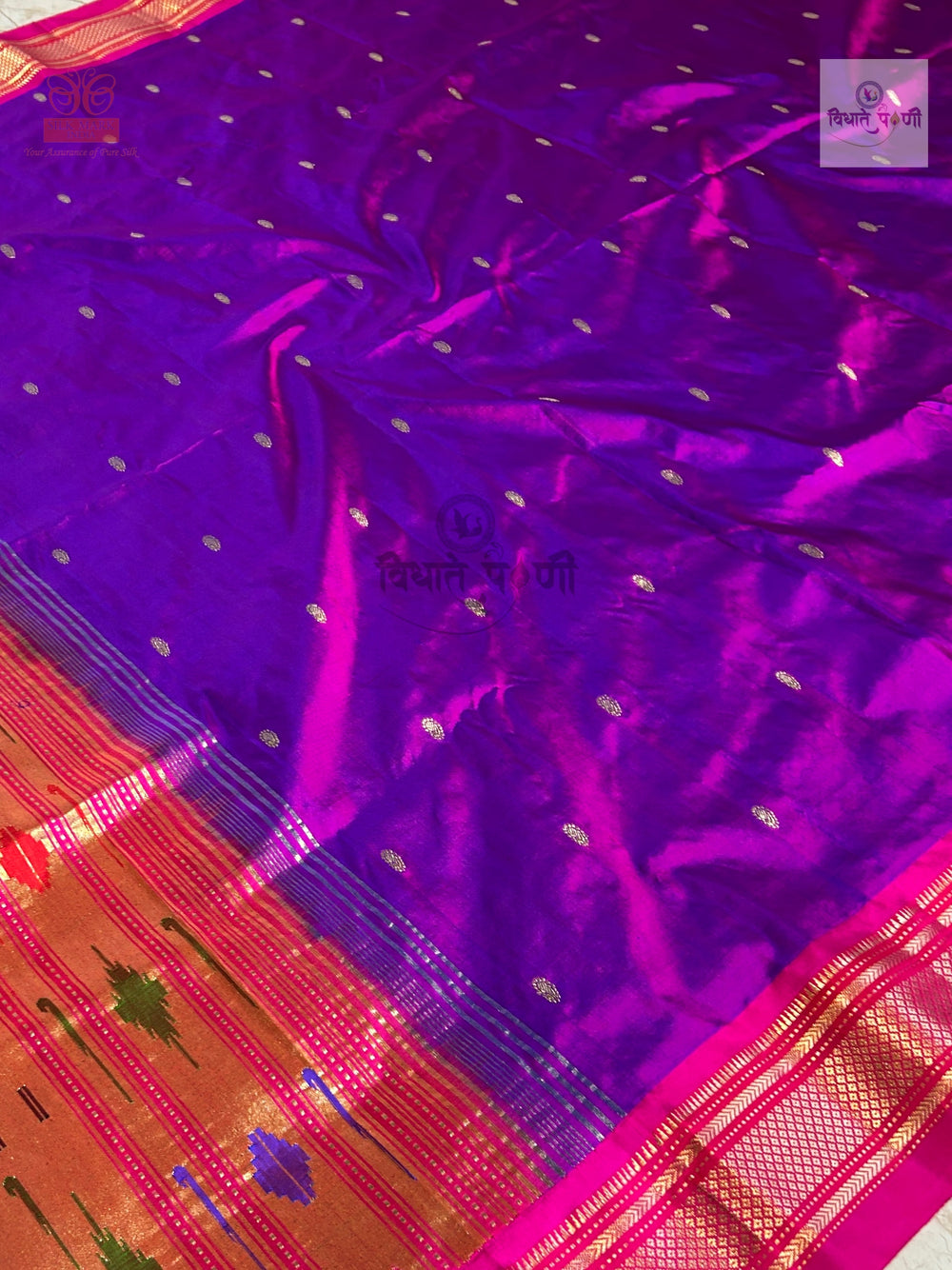 Handloom Pure Silk Double Pallu Paithani Saree - Magenta