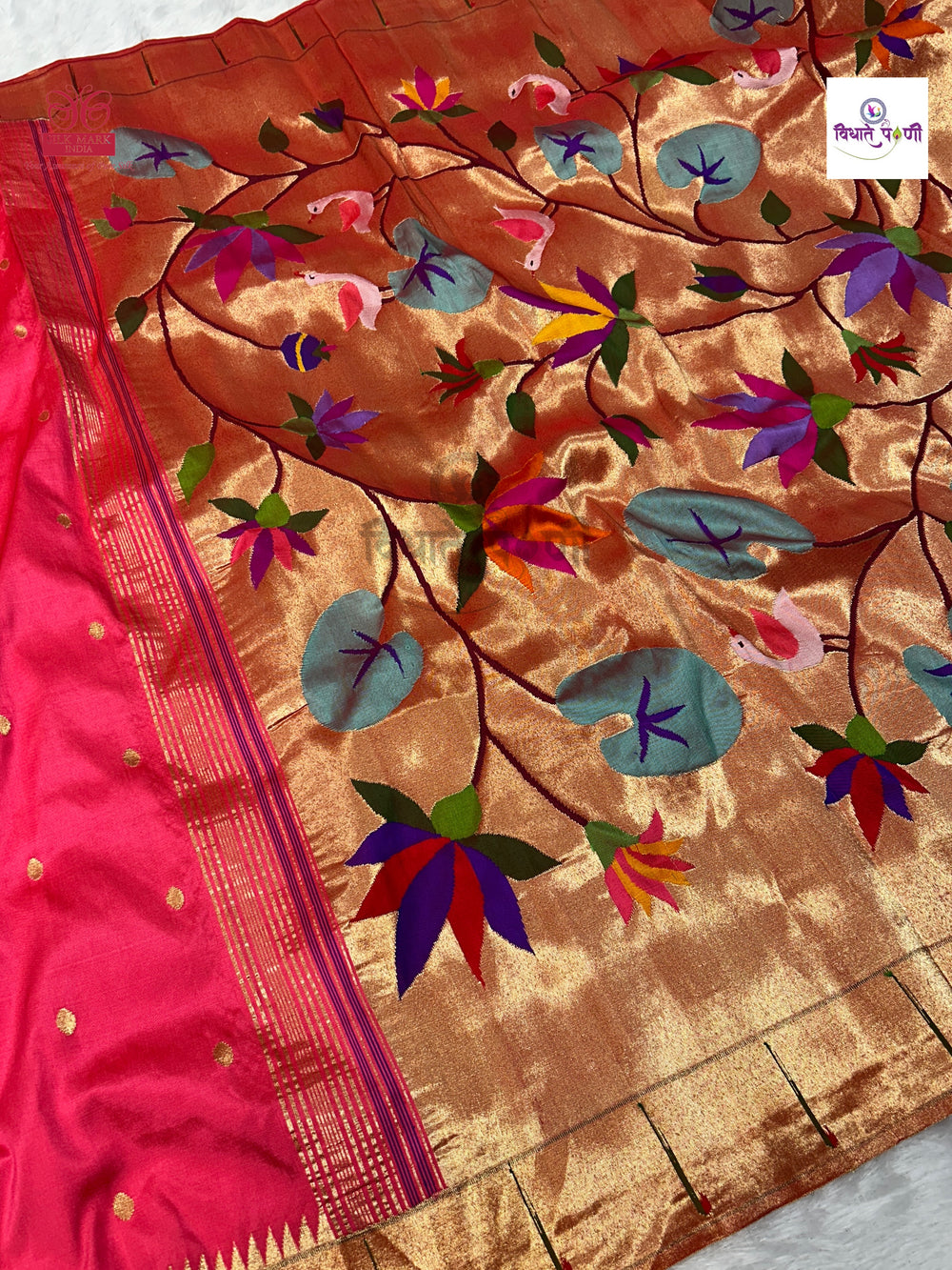 Exclusive Handloom Pure Silk Single Munia Paithani Saree- Aboli