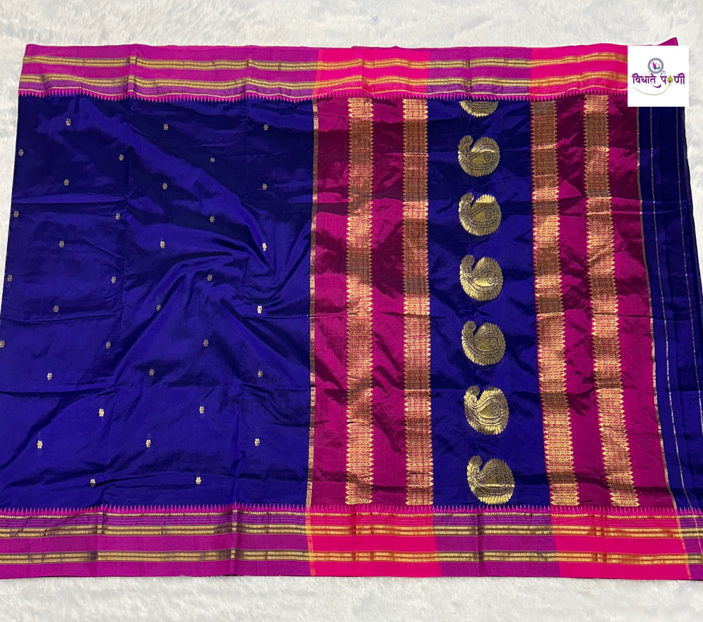 Narayanpeth Single Ply Pure Silk Saree - Blue