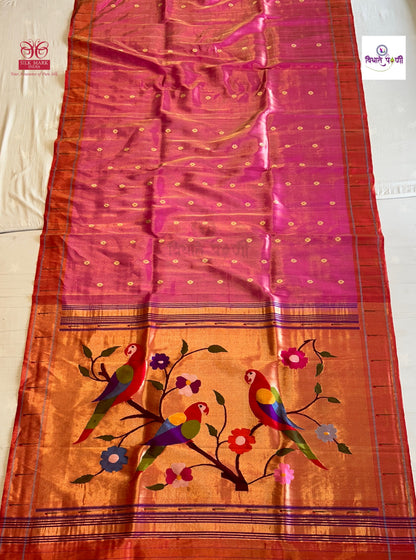 Handloom Pure Tissue Single Munia Paithani Saree