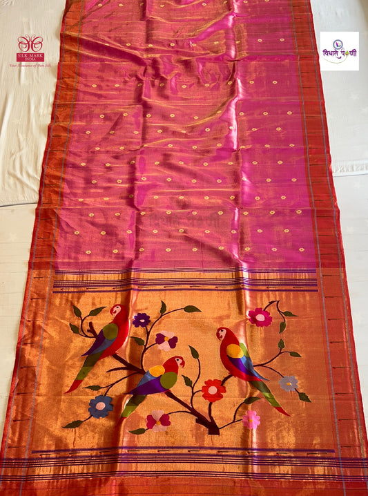 Handloom Pure Tissue Single Munia Paithani Saree