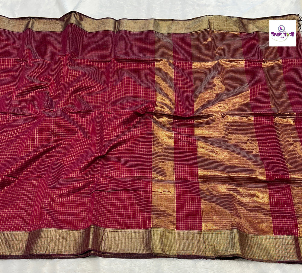 Handloom Pure Silk by Cotton Maheshwari Sarees- Chex