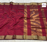 Handloom Pure Silk by Cotton Maheshwari Sarees- Chex — full saree draped and laid flat — Vidhate Paithani, Yeola