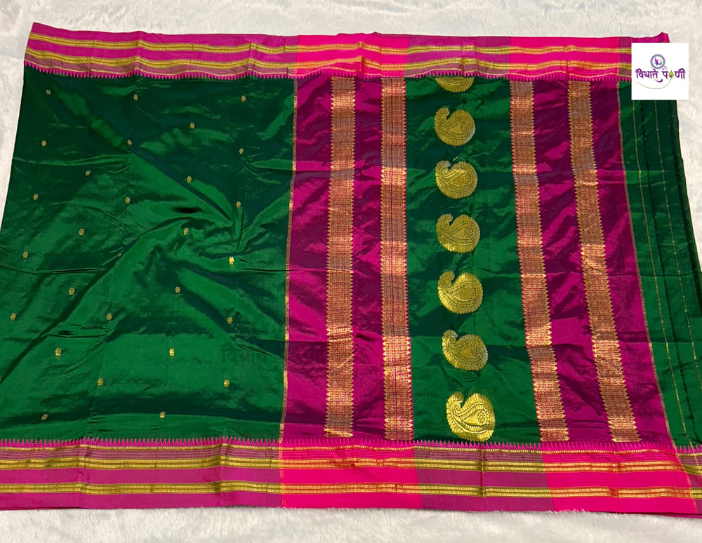 Narayanpeth Single Ply Pure Silk Saree - Green