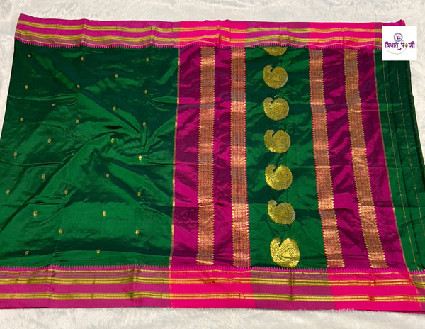 Narayanpeth Single Ply Pure Silk Saree - Green
