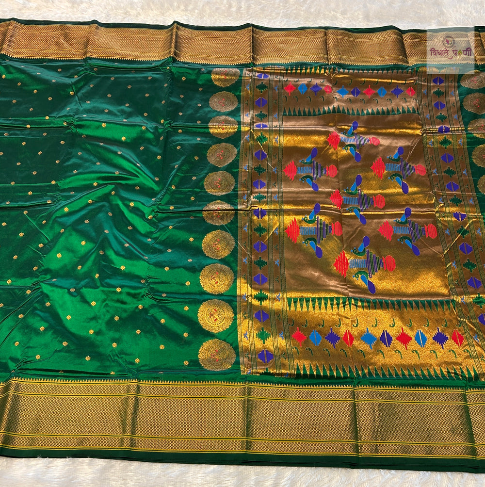 Kalanjali Soft Silk Paithani Saree - Bottle Green