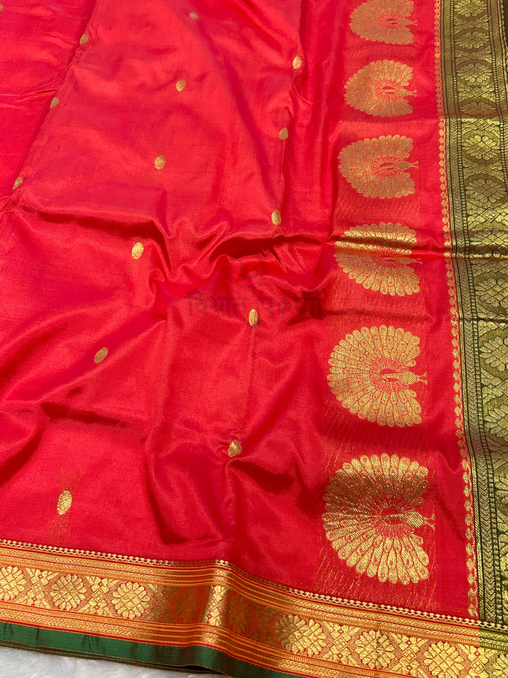 Jijamata Single Ply Pure Silk Saree - Carrot