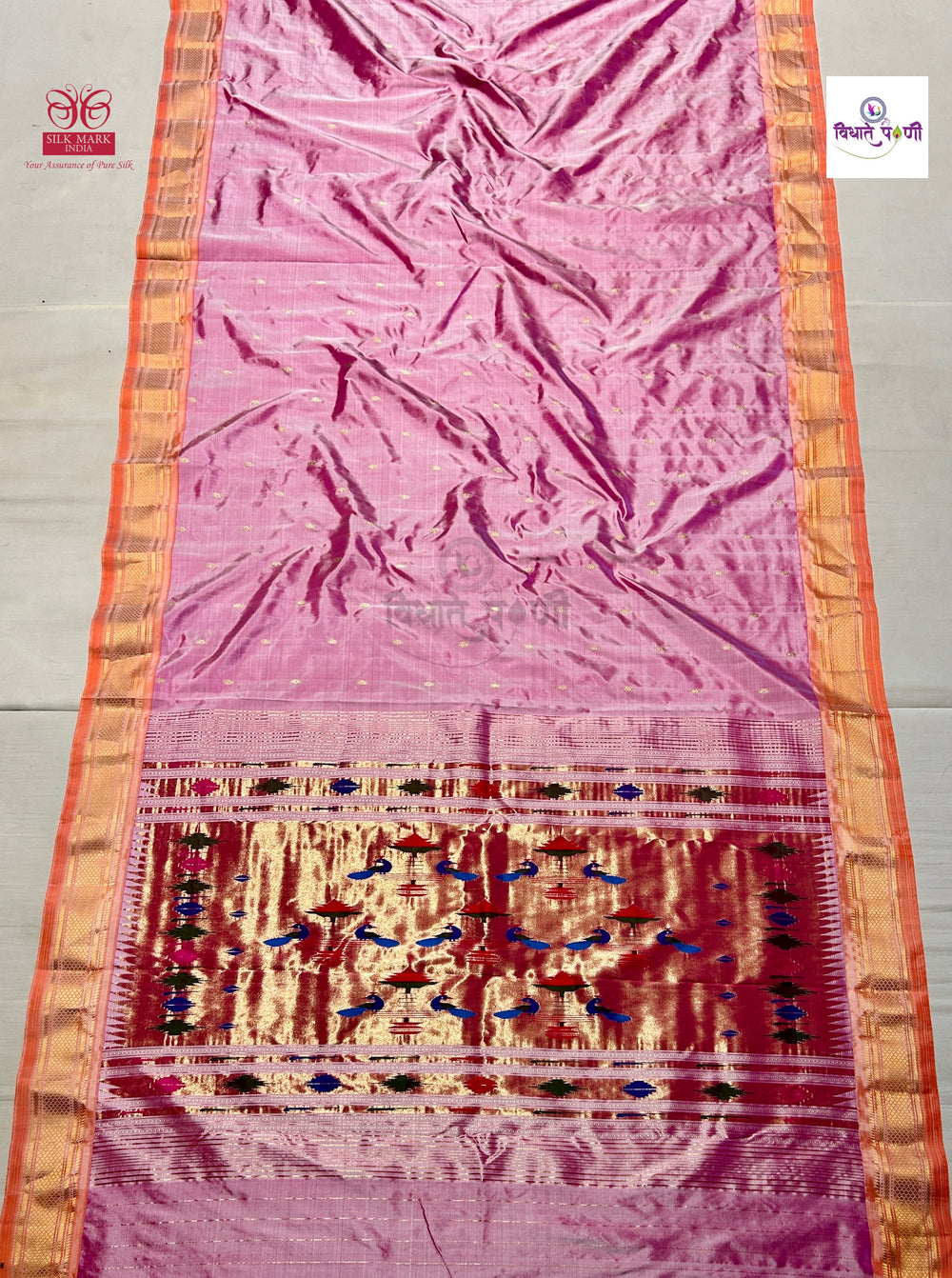 Handloom Pure Silk Double Pallu Paithani Saree - Pastel Pink