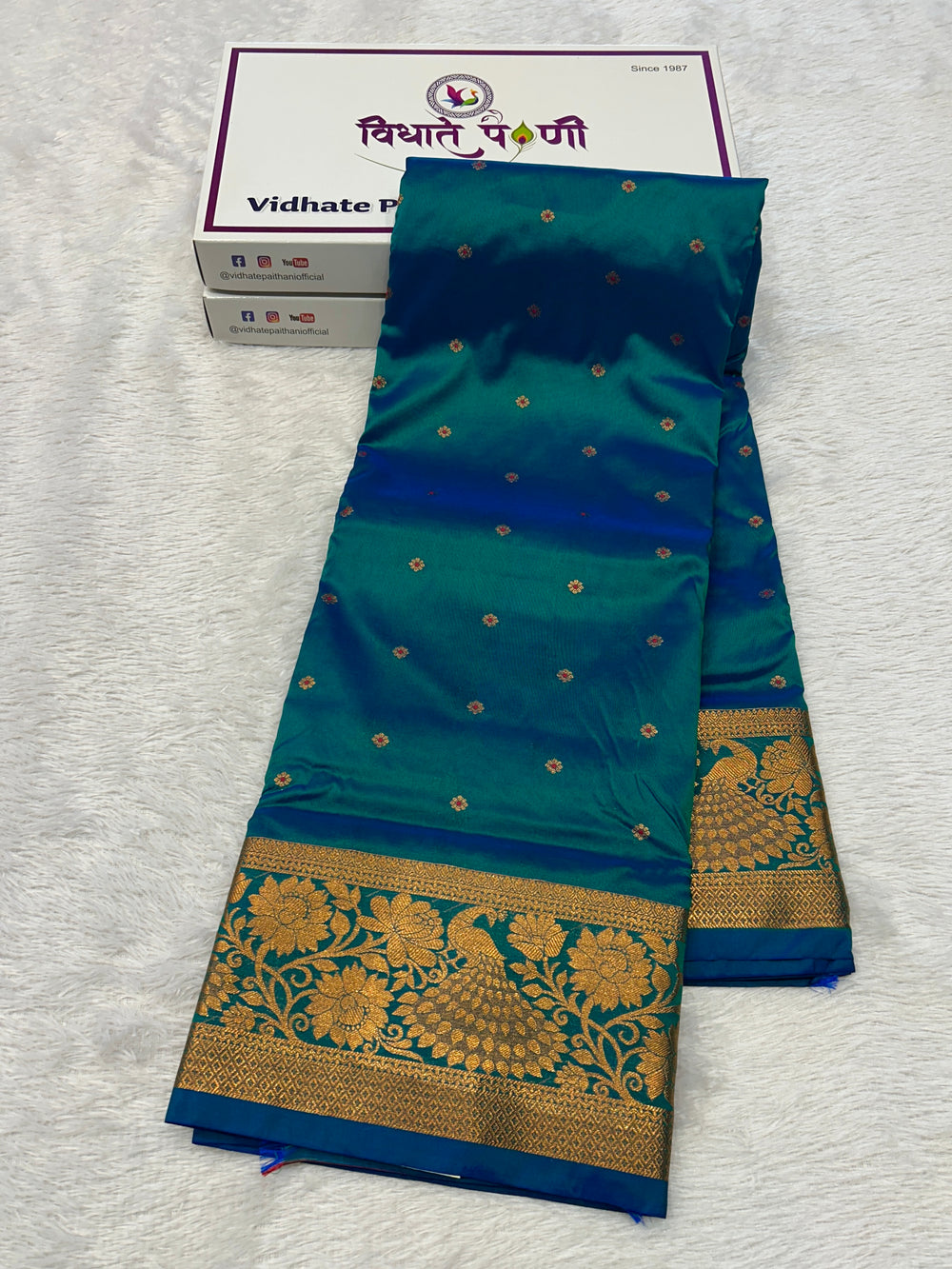 Kalanjali Soft Silk Paithani Saree - Sea Green