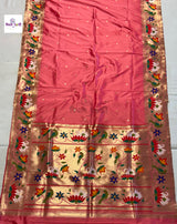 Soft Silk Lotus- Swan Paithani Saree- Carrot