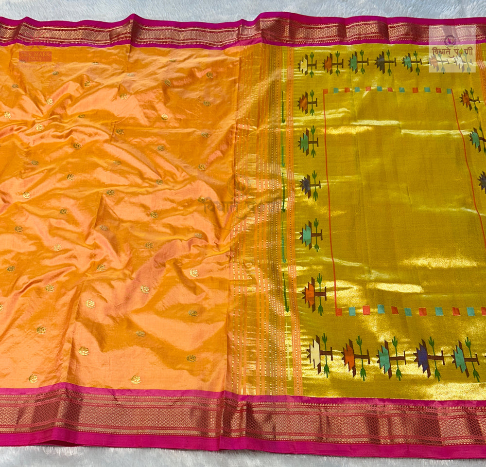 Vintage Handloom Pure Silk Chandrakor Paithani Saree - Tawa Pallu