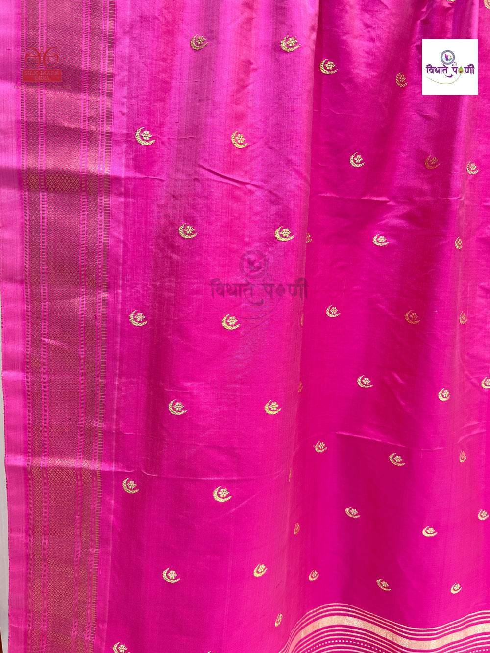 Handloom Pure Silk Chandrakor Butta Paithani Saree - Pastel Pink