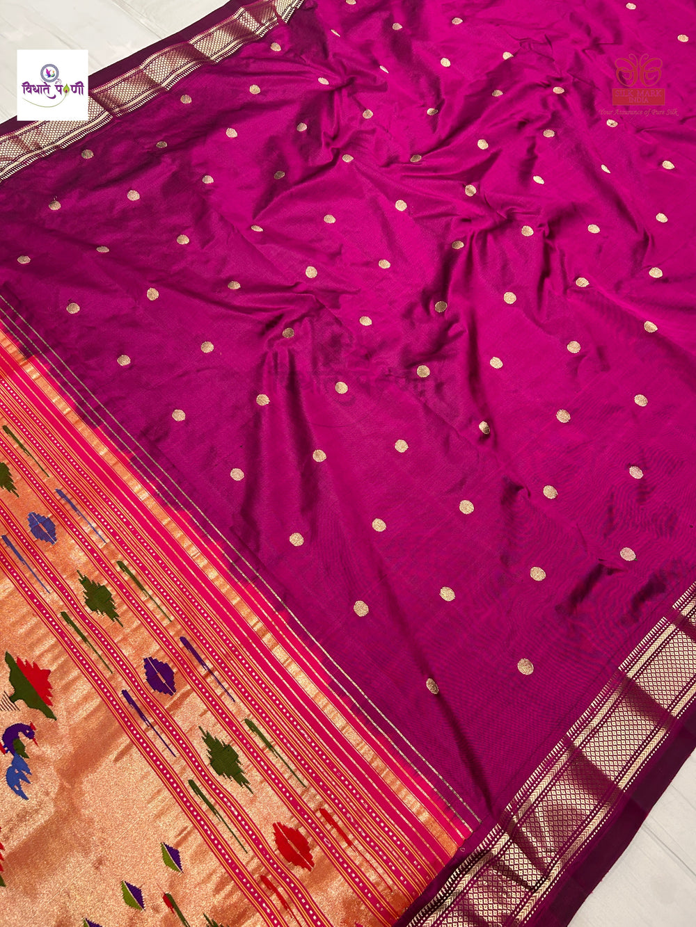 Handloom Pure Silk Double Pallu Paithani Saree - Magenta