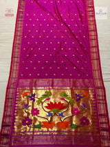 Handloom Pure Silk Chandrakor Butta Paithani Saree - Pomegranate