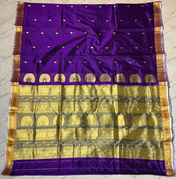 Jijamata Single Ply Pure Silk Saree - Purple White