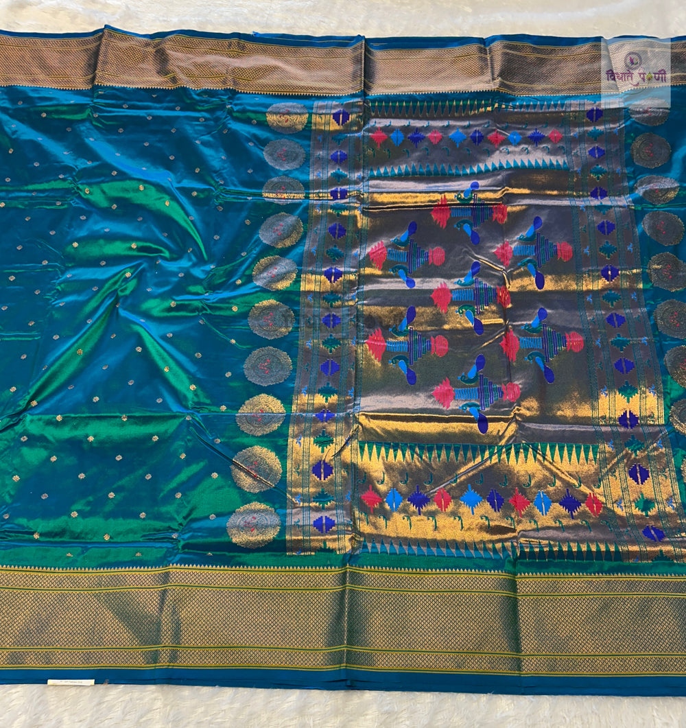Kalanjali Soft Silk Paithani Saree - Sea Green