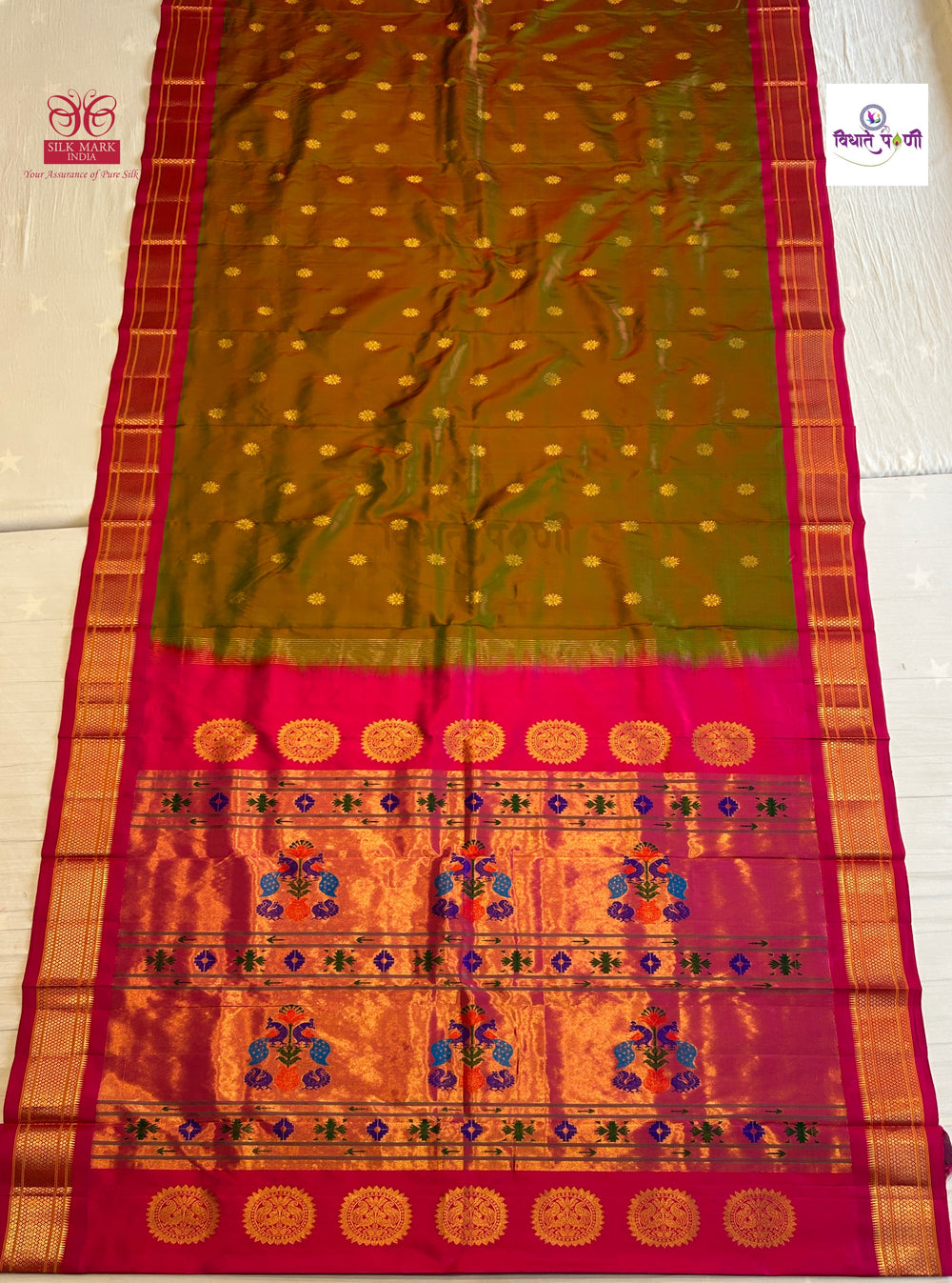 Handloom Pure Silk Maharani Paithani Saree- Anjeri