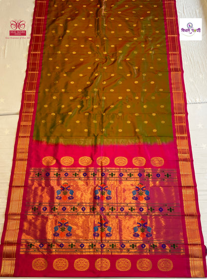 Handloom Pure Silk Maharani Paithani Saree- Anjeri