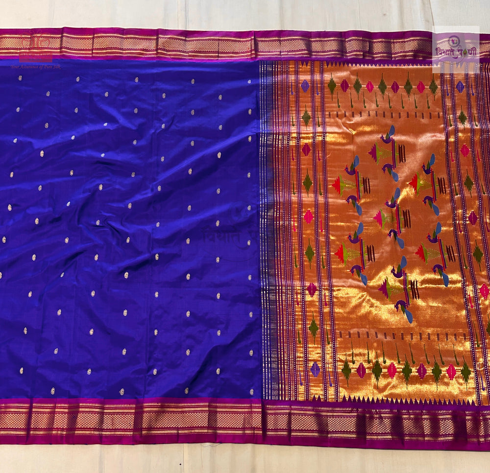 Handloom Pure Silk Double Pallu Paithani Saree - Purple
