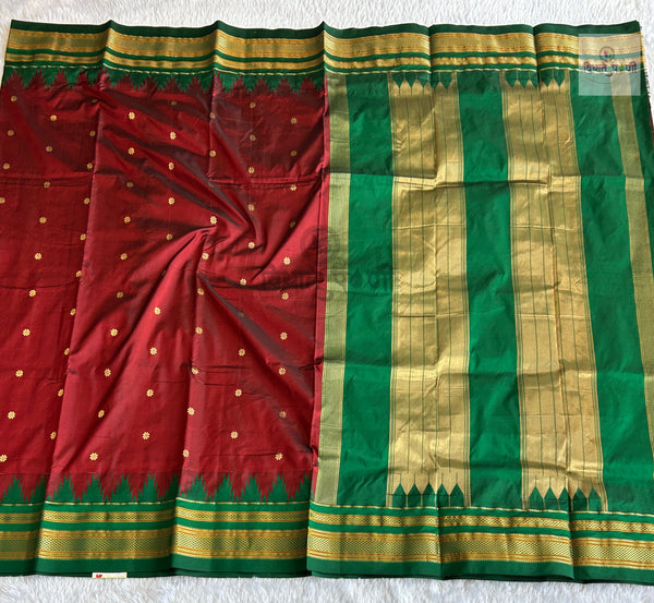 Traditional Pure Silk Irkal Butta Sarees- Temple Border - Maroon