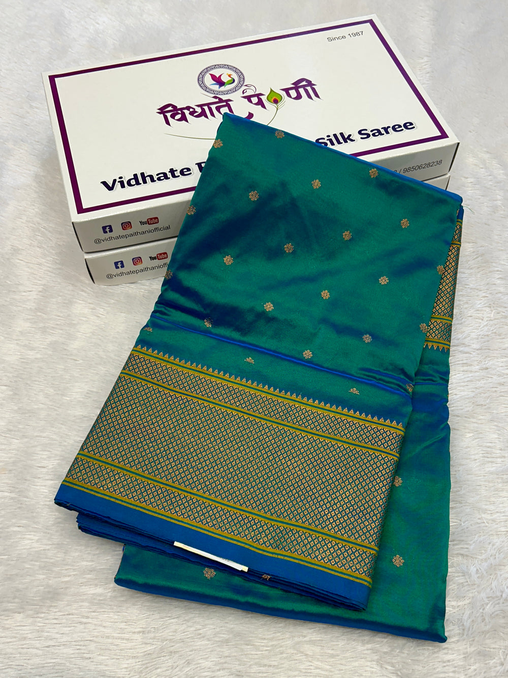 Kalanjali Soft Silk Paithani Saree - Sea Green