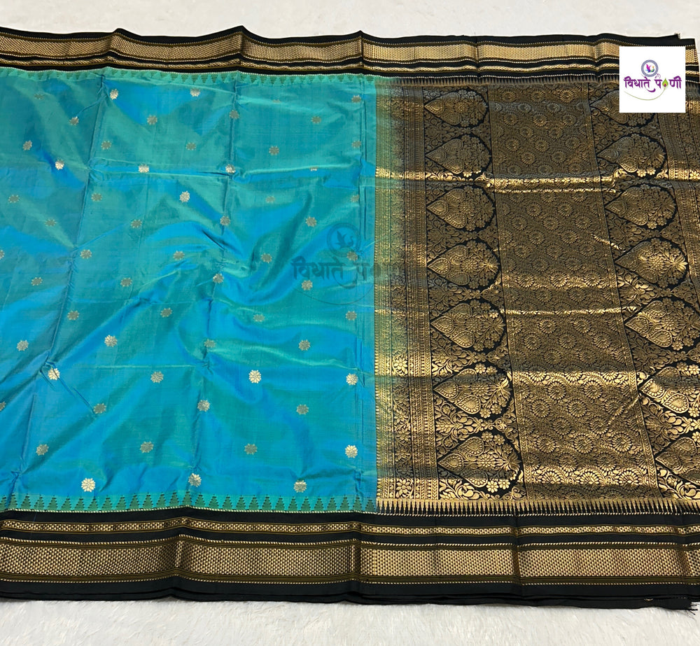Traditional Pure Silk Irkal Butta Sarees - Sea Blue