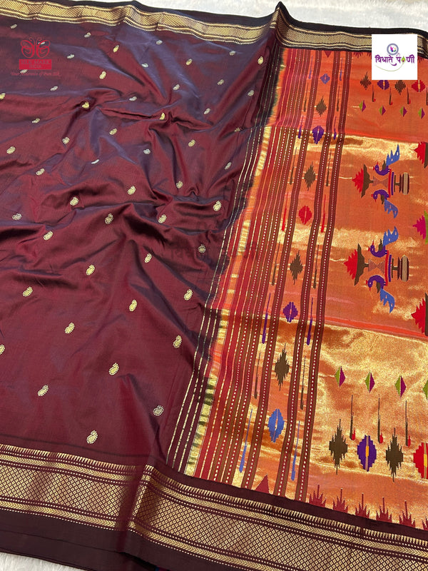 Handloom Pure Silk Double Pallu Paithani Saree - Maroon