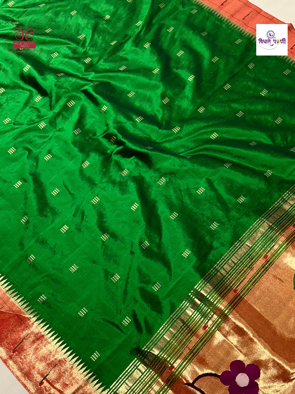 Handloom Pure Silk Single Munia Paithani Saree - Green